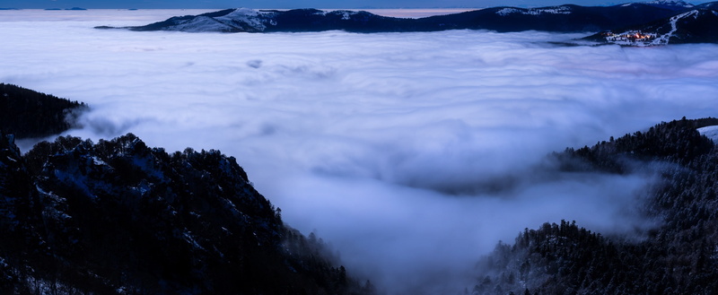 Moon, Mountains, Nature, Mountain, sea, D810, alsace, Hautes Vosges, Cold, Clouds, full moon, Mist, Sea of clouds, nikon, long exposure, 2K, Landscape