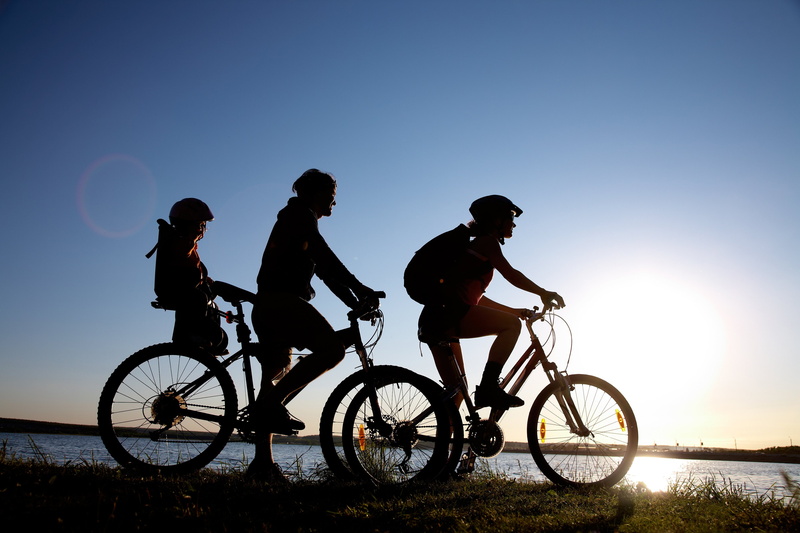 paseo, mar, familia, 4K, bicicleta
