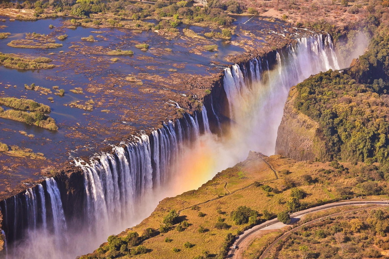 Waterfalls, Africa, Zambia, Rainbow, Victoria (Australia), Waterfall, 1080P, Road