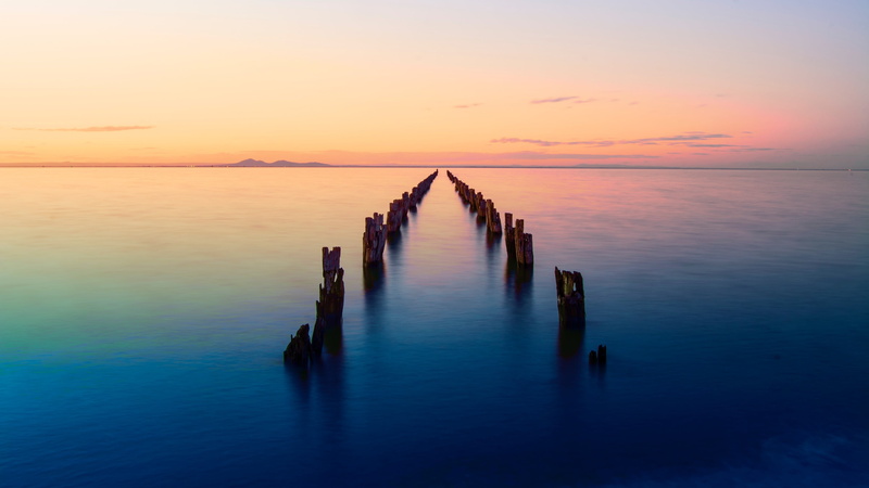 nature, post, evening, tranquil scene, romantic sky, waterscape, wood - material, ocean, silhouette, jetty, sunset, reflection, old pier, dusk, idyllic