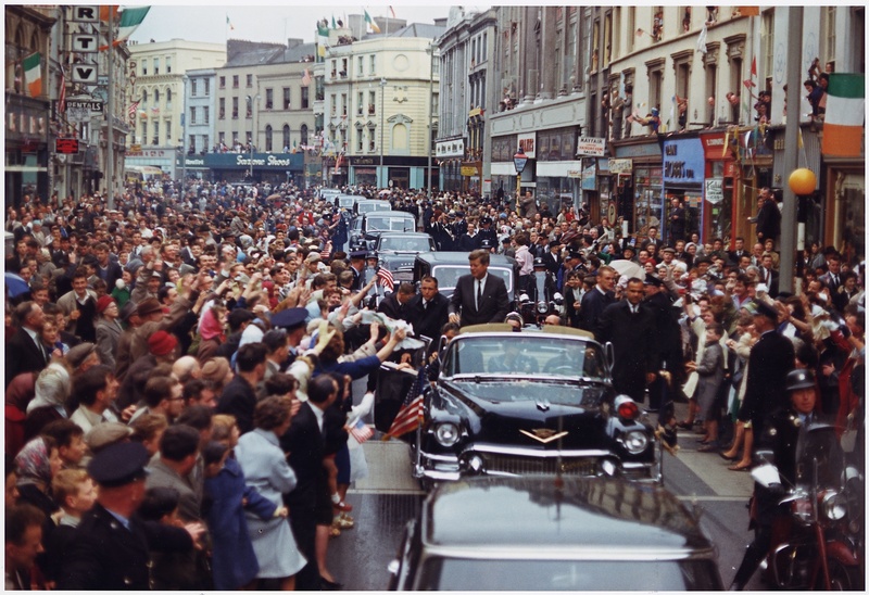 large group of people, built structure, men, dublin, adult, building exterior, motorcade, crowd, jfk, outdoors, presidential, group of people, 35th president