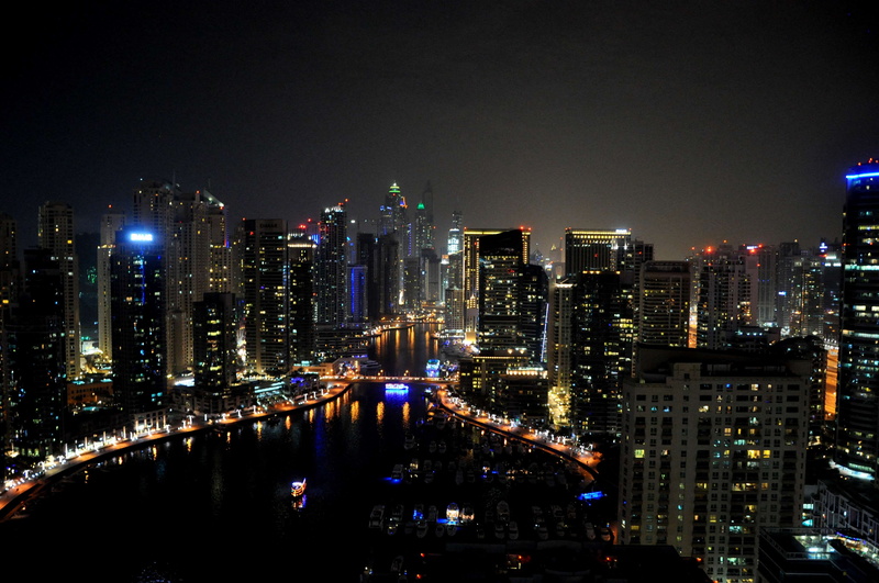 nightlife, skyscraper, illuminated, development, dubai marina, landscape, city life, nature, residential district, building, tall - high, night, financial district