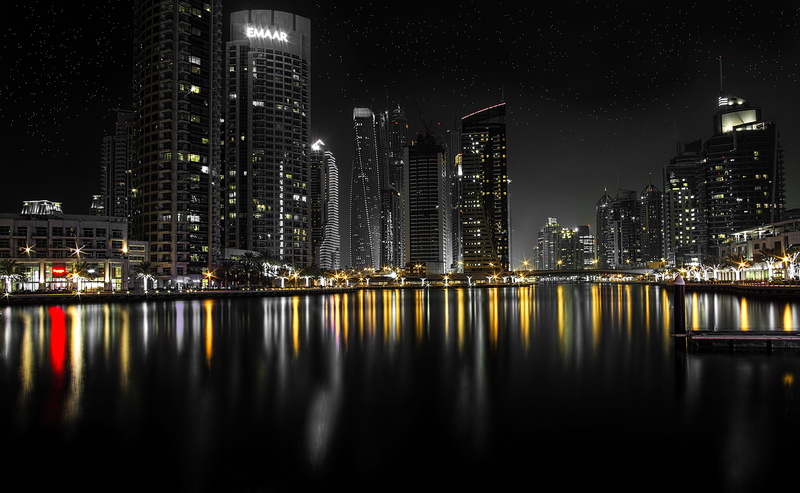 built structure, office, financial district, buildings, dubai, waterfront, architecture, modern, residential district, office building exterior, nightlife
