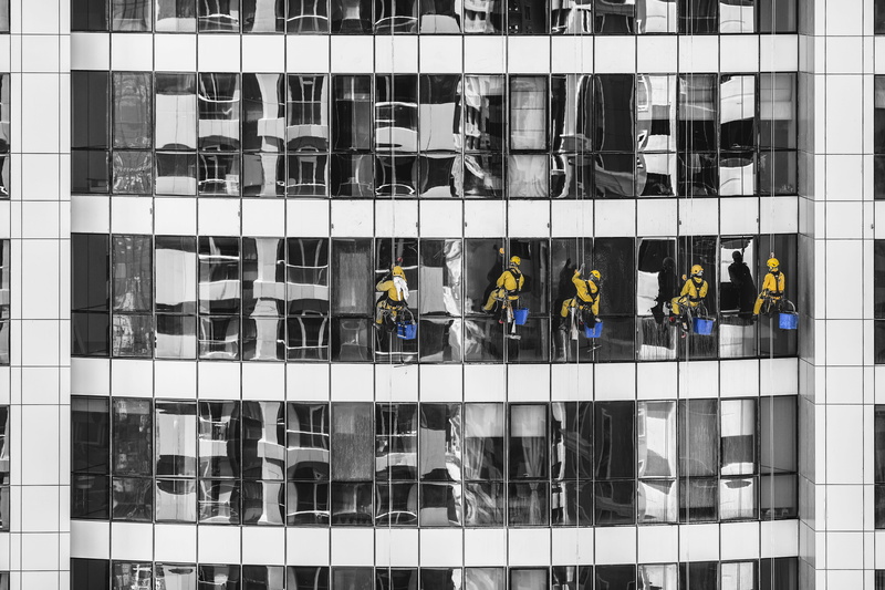 architecture, window cleaners, skyscraper, construction industry, job, people, work, glass - material, cleaners, group of people, office, building, group