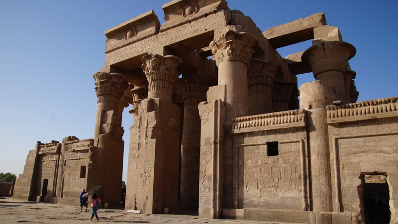 archaeology, built structure, old ruin, ancient, egypt, sunlight, sky, temple of kom ombo, day, outdoors, tourism, ruined, ruins, temple, monument, real people