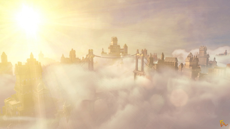 Columbia, Screen Shot, 2K, Photoshop, BioShock Infinite, Sun Rays, clouds, Cityscape, landscape, video games