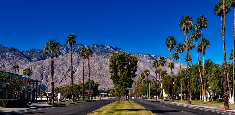 california, tree, treelined, transportation, sign, street, 1080P, road, cityscape, no people, clear sky, jacinto, mountain, cites, sky, beautiful, roads