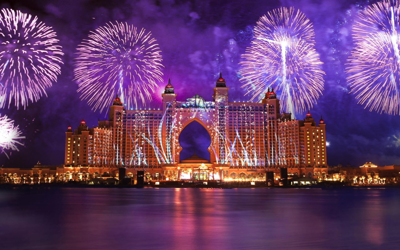 dubai, infernale, animals, desert, firework, lights, beautiful, festival, 1080P, colors, orient, city