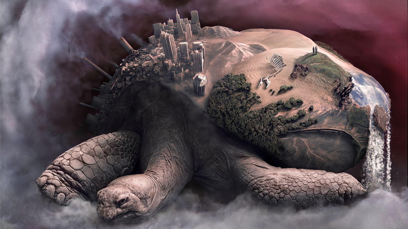 desert, brown, 1080P, carrying, world, turtle, gray, earth, 1920x1080, digital art, city