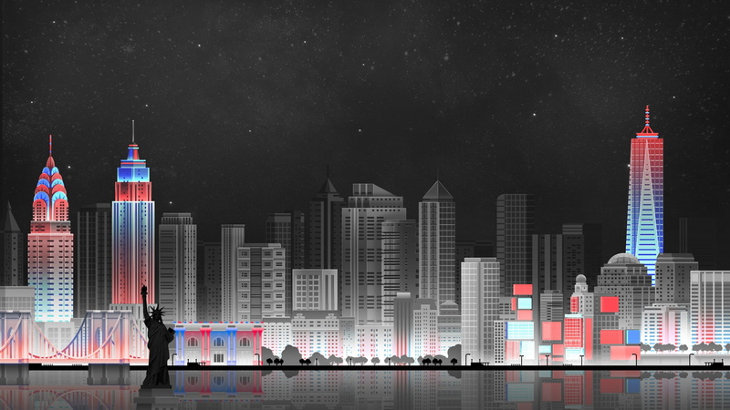 The city, The sky, 1080P, Art, New York, by Caio Perez, New-York City, Game Art, Minimalism, Digital, Caio Perez, Illustration, City Backgrounds, Night