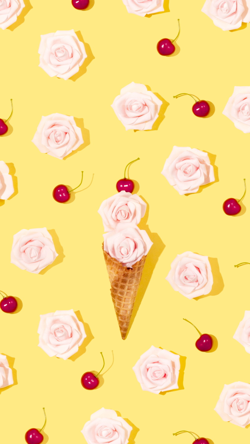 still life, flower, rose, refreshment, ice cream, yellow, directly above, yummy, no people, eat, unhealthy eating, indulgence