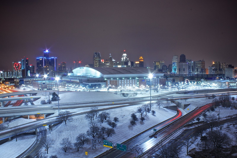 port, cities, detroit, 720P, docks, art, architecture, bridges, ford, offices, towers, storehouses, buildings, michigan, downtown, night, monorail, usa