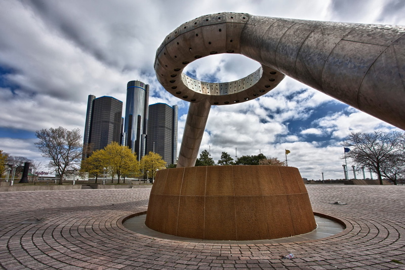 monorail, port, offices, docks, stores, chrysler, bridges, detroit, storehouses, night, oakland, towers, ford, architecture, michigan, usa, art, 1080P