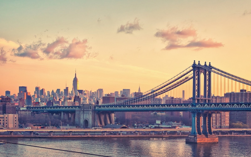 bridge, New York City, Manhattan Bridge, 720P, water, city