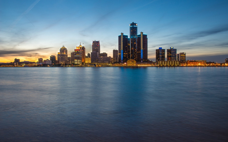 skyline, blue, 2K, evening, detroit, hour