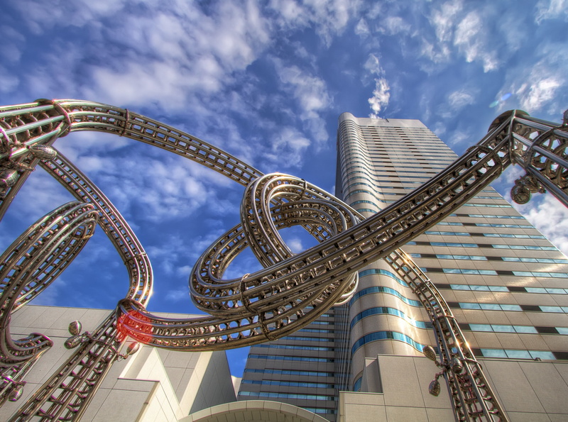 yokohama, low angle view, travel destinations, kanagawaprefecture, landmarktower, landmark, Minato, tall - high, minatomirai, blue, Cloudy, Reyes, rollercoaster