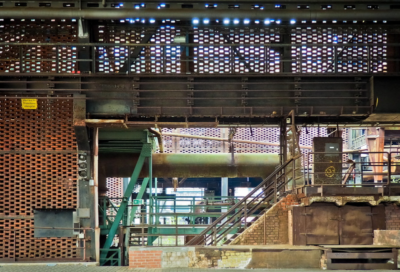day, historically, duisburg, illuminated, ceiling, factory building, industrial heritage, indoors, pattern, metal, steps and staircases, staircase, old