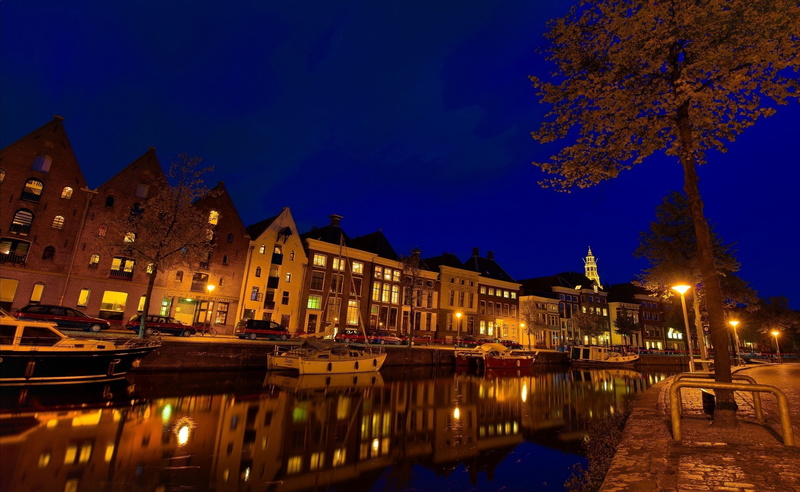 street, nature, 2K, city, canal, boat, no people, Netherlands, bass, water, sky, architecture, Groningen, Europe, illuminated, outdoors, reflection, building