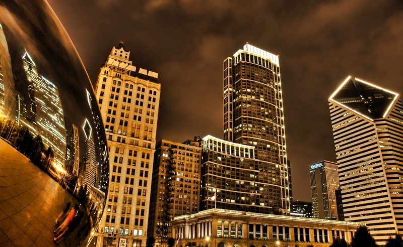 Chicago, apartment, hdr, Night, tall - high, outdoors, black, modern, brown, architecture, low angle view, illuminated, illustration, concrete, no people