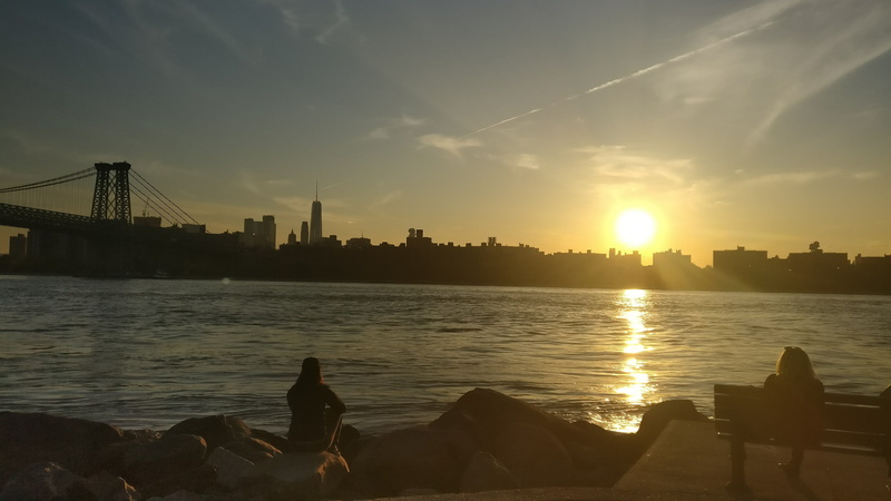 transportation, city, architecture, bridge, sunset, new york, skyscraper, williamsburg, skyline, 4K, river, bridge - man made structure, reflection, connection