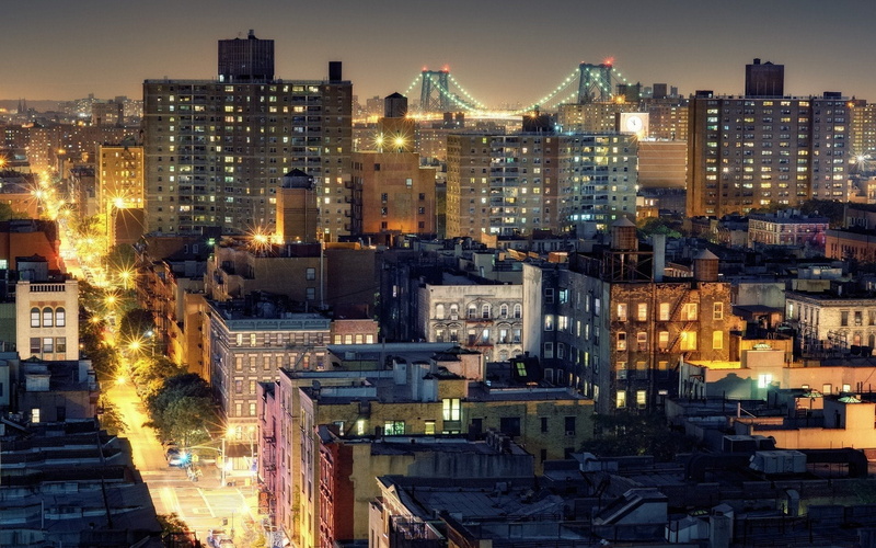 City, From Noho, Cities, 1080P, Williamsburg Bridge, Night, New York, USA