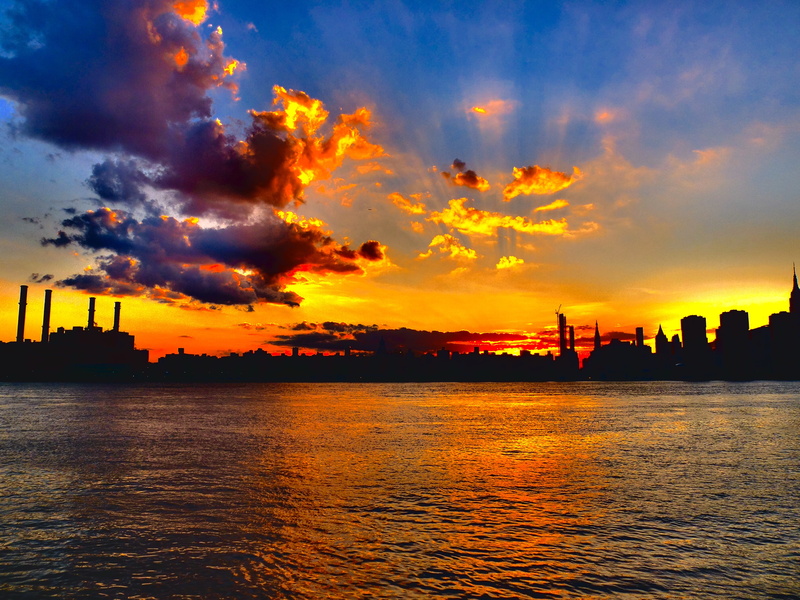 water, architecture, building, urban skyline, cityscape, united states, tranquility, orange color, silhouette, skyscraper, waterfront, city, 4K, dramatic sky