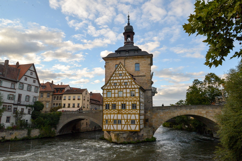world heritage, water, old town hall, architecture, swiss francs, town hall, regnitz, mainfranken, plant, middle ages, franconian, nature, cloud - sky