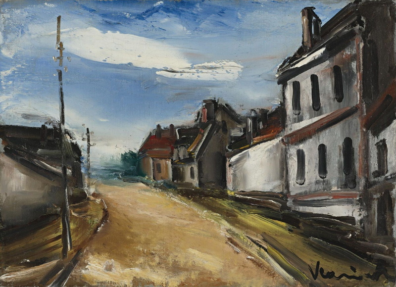 abandoned, cloud - sky, road, transportation, built structure, outdoors, architecture, old, city, day, street, Maurice de Vlaminck, painting, sky, window