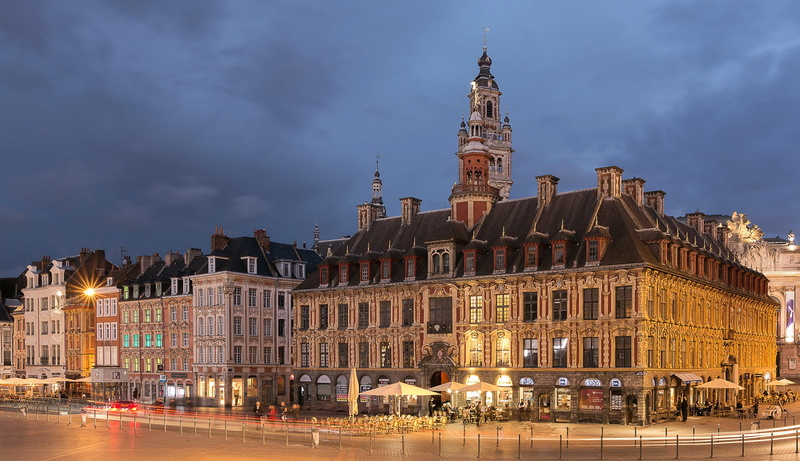 building, France, the evening, 1080P, lights, Lille, square