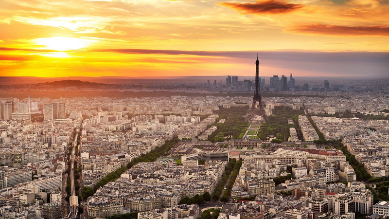 1080P, Eiffel Tower, Paris, sunset, city, cityscape, France