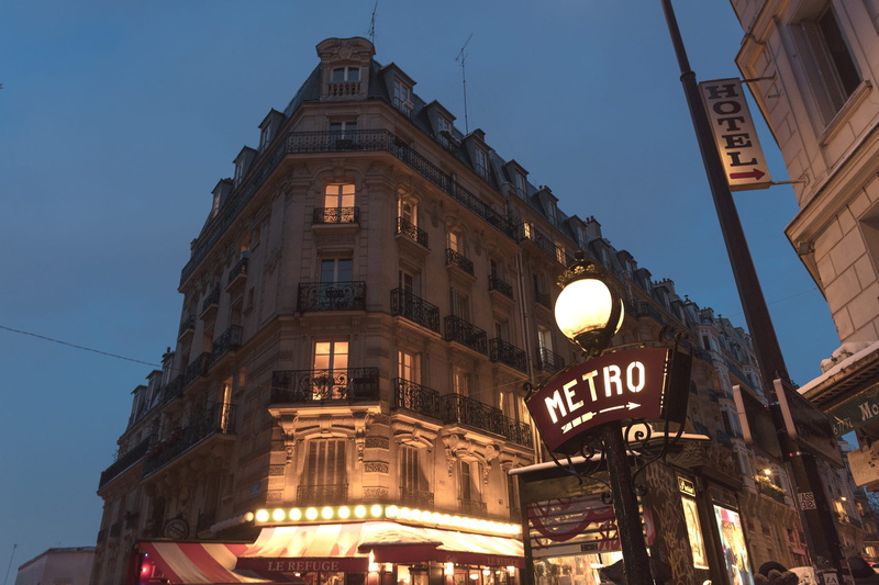 light, lamarck, night, paris, architecture, sign, city, western script, underground, france, metro, caulaincourt, low angle view, building, sky, text, 1080P