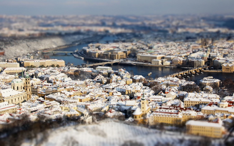 cityscape, tilt shift, 2K, Prague