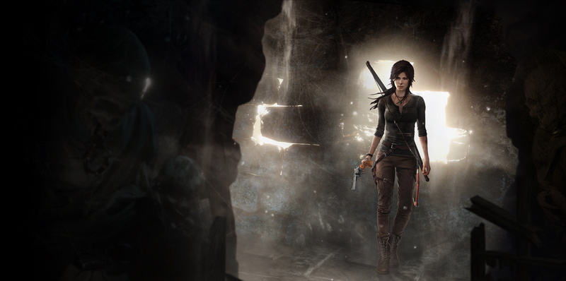 standing, women, smoke - physical structure, illustration, girl, front view, bow, holding, young women, architecture, clothing, tomb raider, dark, lara croft