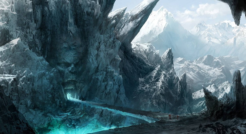 Magic, cave, skull, bridge, ice, Blueprints, mountain, 720P