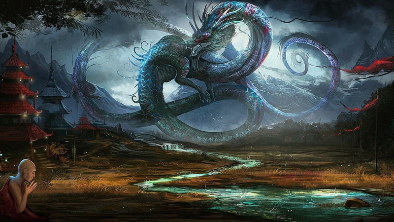 night, Low, creativity, digital composite, leisure activity, skies, reflection, sea, Dragons, representation, water, lifestyles, art and craft, nature