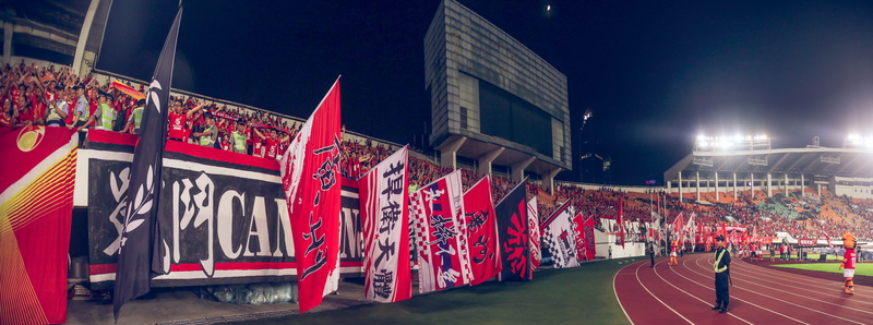 8K, football, illuminated, red, street, built structure, lighting equipment, seat, people, event, guangzhou, festival, architecture, stadium, building exterior