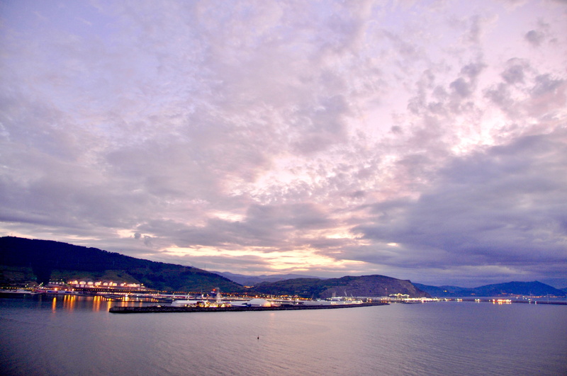 sea, bilbao, waterfront, illuminated, tourism, architecture, mountain, sunset, 4K, vizcaya, cloud - sky, built structure, nature, bridge, city, sky, no people