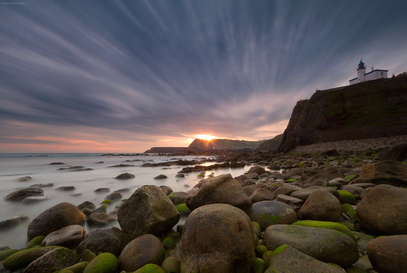 euskadi, sea, outdoors, coastline, gipuzkoa, zumaia, dusk, rock - Object, silk, faro  lighthouse, sunset, landscape, beach, 720P, nature, water, rocks