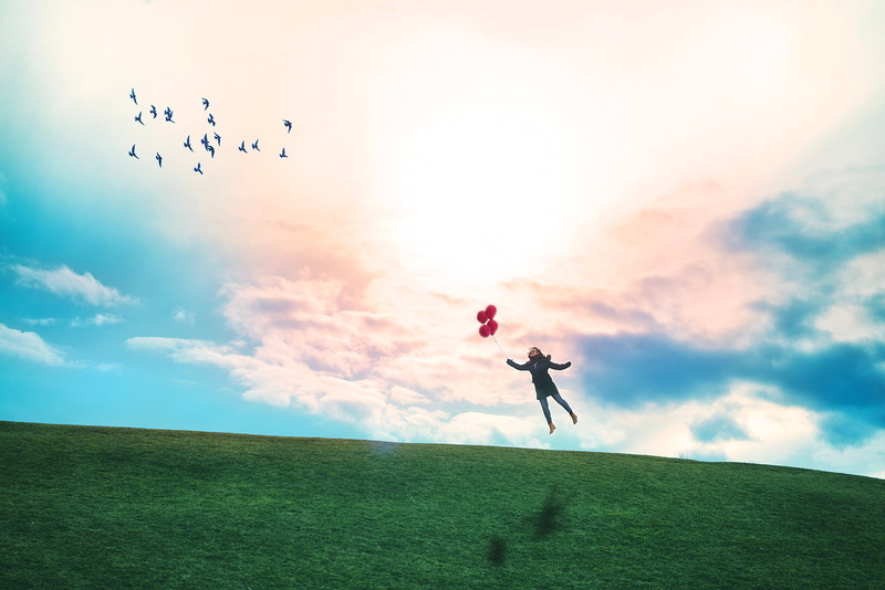 outdoors, fantasy, taking, Dreams, bardia, red, sky, 1080P, levitation, nikon  D750, Daughter, flying, holding, balloons, daytime, people, child, Photography