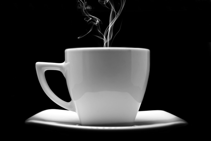 mug, black and white, vapor, caffeine, white color, heat - temperature, no people, café, refreshment, tea cup, beverage, ceramics, black background, white