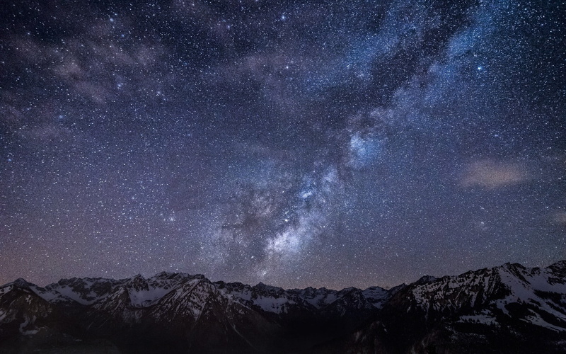 tranquility, galaxy, milky way, snow, milky, mountains, star - space, no people, 1080P, mountain peak, stars, environment, mountain, mountain range, astronomy