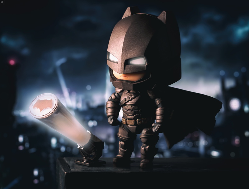 5k, male likeness, illuminated, uniform, 5K, holding, cyborg, focus on foreground, artwork, security, figurine, batman, robot, technology, military, artist