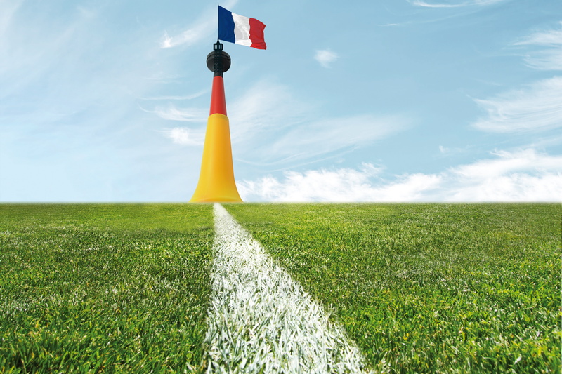 flag, land, gold, france, blue, men, sunlight, trumpet, patriotism, outdoors, environment, funny, germany, tower, lighthouse, nature, sky, green color