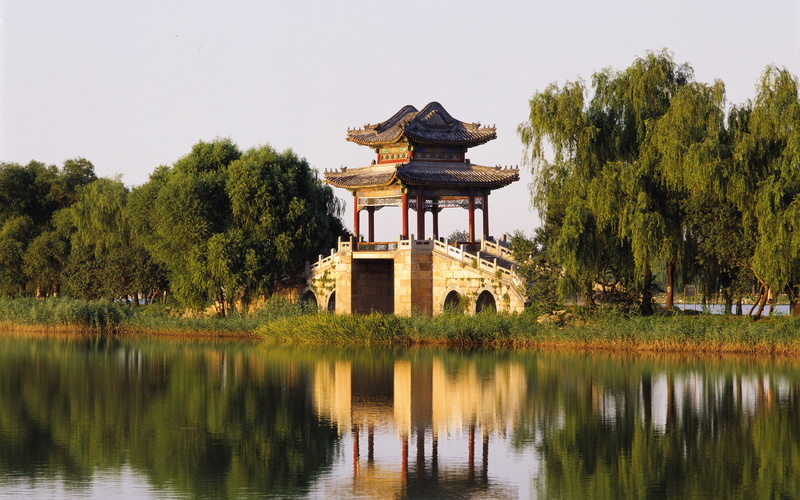 waterfront, 4K, history, tree, no people, religion, palace, reflections, ancient, built structure, plant, bund, reflection, sky, summerpalace, beijing