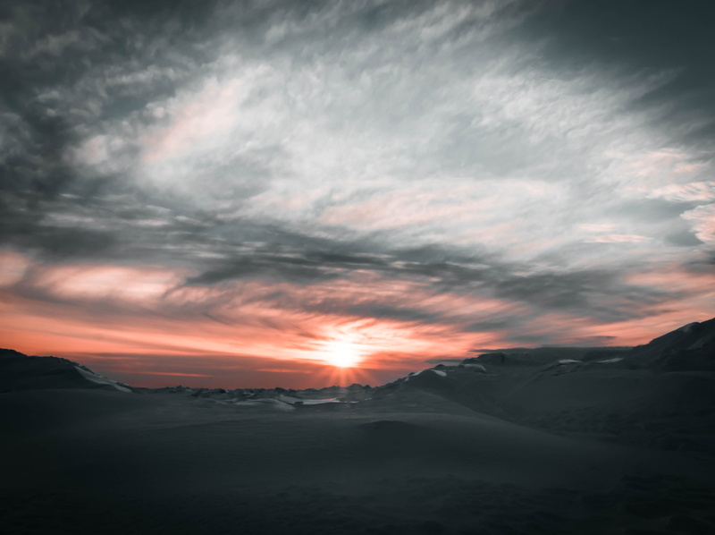 sky, scenry, ice, gray, nature, quebec city, dusk, non-urban scene, scenics - nature, black, sunset, tranquility, mountain, orange color, sun, beauty in nature