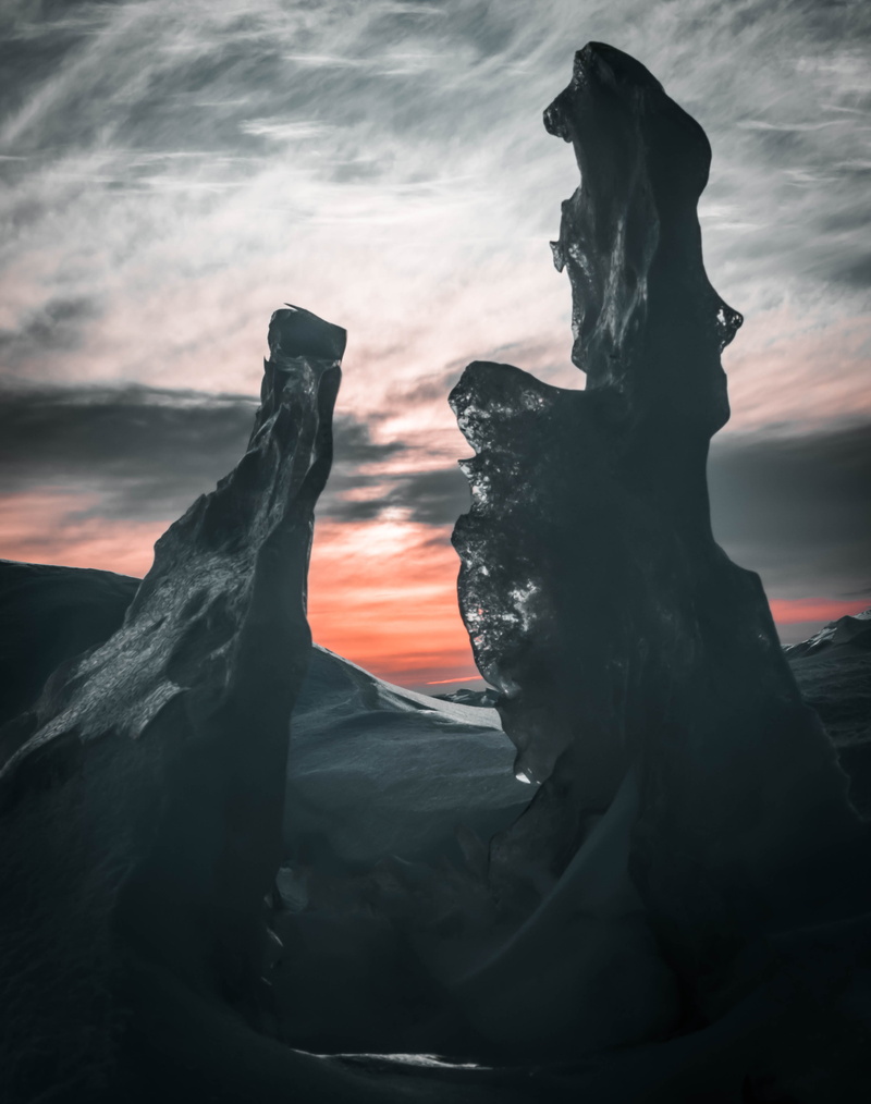 sunset, solid, snow, tranquility, outdoors, ice, fleuve saint-laurent, art and craft, rock, 4K, motion, representation, silhouette, sunrise, cloud - sky