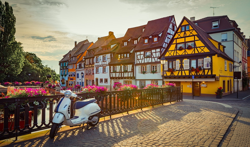 scooter, home, channel, Colmar, France, the city, 1080P, Naberezhnaya