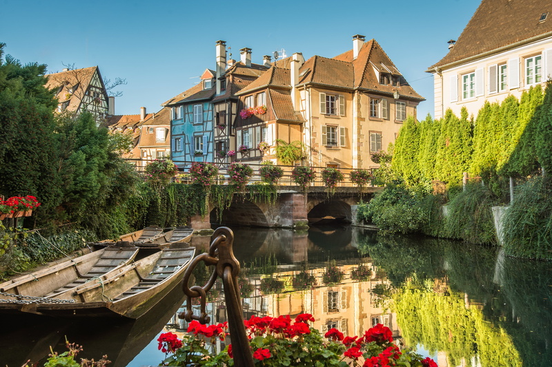 home, France, 4K, Colmar, channel, boats, the bridge, flowers, the city