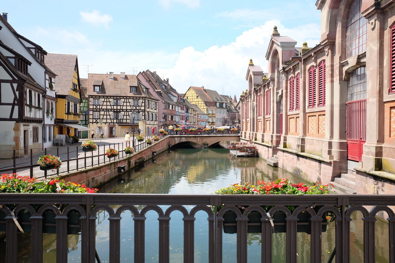 brown, village, concrete, sky, building, building exterior, river, old center, railing, Colmar, bridge - man made structure, City, 4K, bridge, built structure