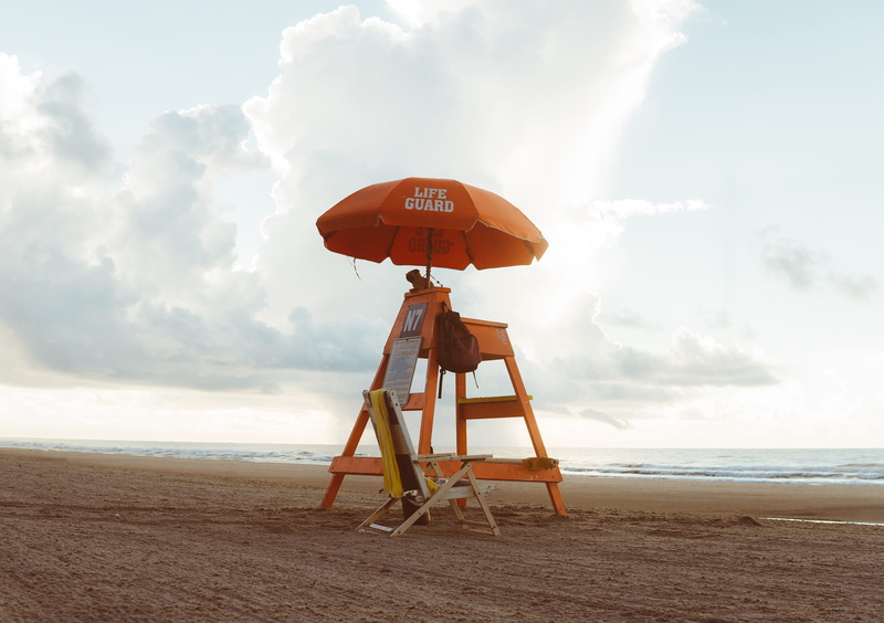 sea, patio umbrella, life buoy, nature, lifeguard hut, day, orange, beach, weather, water, canopy, tranquility, summer, no people, horizon, ocean, lifeguard